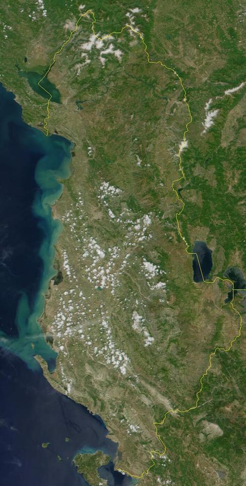 Albanie Satellietfoto Foto:Publiek domein Albanie Satellietfoto Foto:Publiek domein