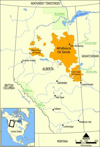 Athabasca Oil Sands in het noordoosten van Alberta Foto:NormanEinstein Athabasca Oil Sands in het noordoosten van Alberta Foto:NormanEinstein