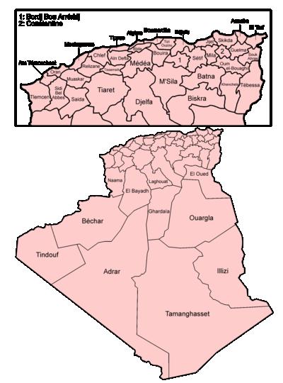 Overzicht provincies Algerije Foto:Golbez Overzicht provincies Algerije Foto:Golbez