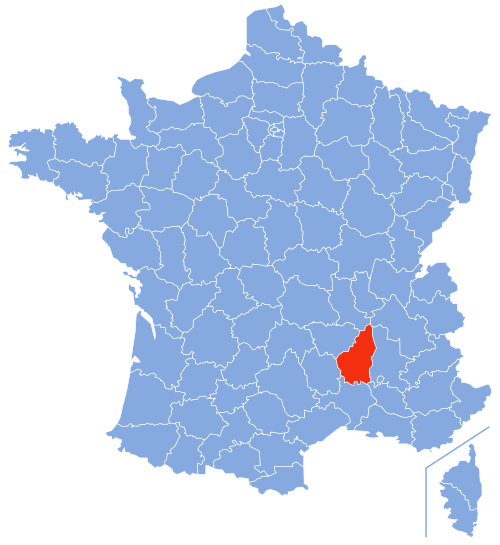 Ligging departement Ardèche in Frankrijk