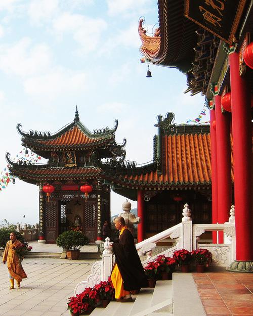 Buddhist monks in the Jinai Temple in Zhuhai, Guangdong, China