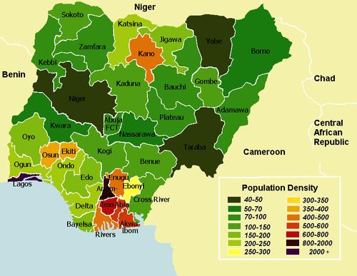 Bevolkingsdichtheid Nigeriaanse staten
