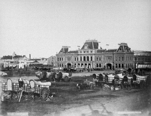 Plaza Constitución spoorweg station van Buenos Aires in 1885