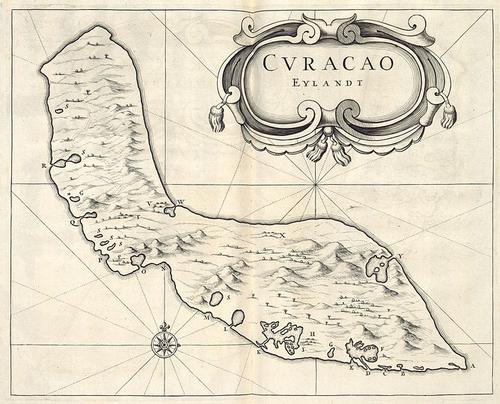 Kaart Curacao uit 1644