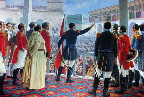 Uitroepen Onafhankelijkheid in 1821 in Peru schilderij van Juan Lepiani
