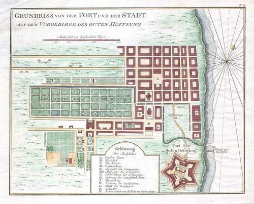 Kaart van Kaapstad uit 1750