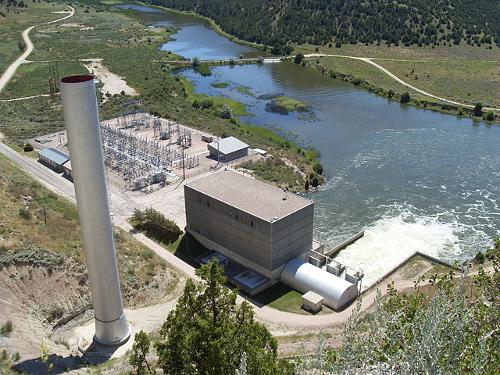 Hydro-elektrische energiecentrale in Glendo State Park, Wyoming, Verenigde Staten
