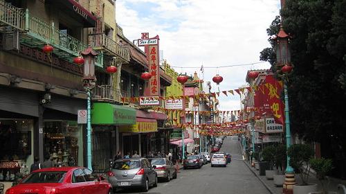 Chinese en Engelse namen in Chinatown San Francisco, Verenigde Staten